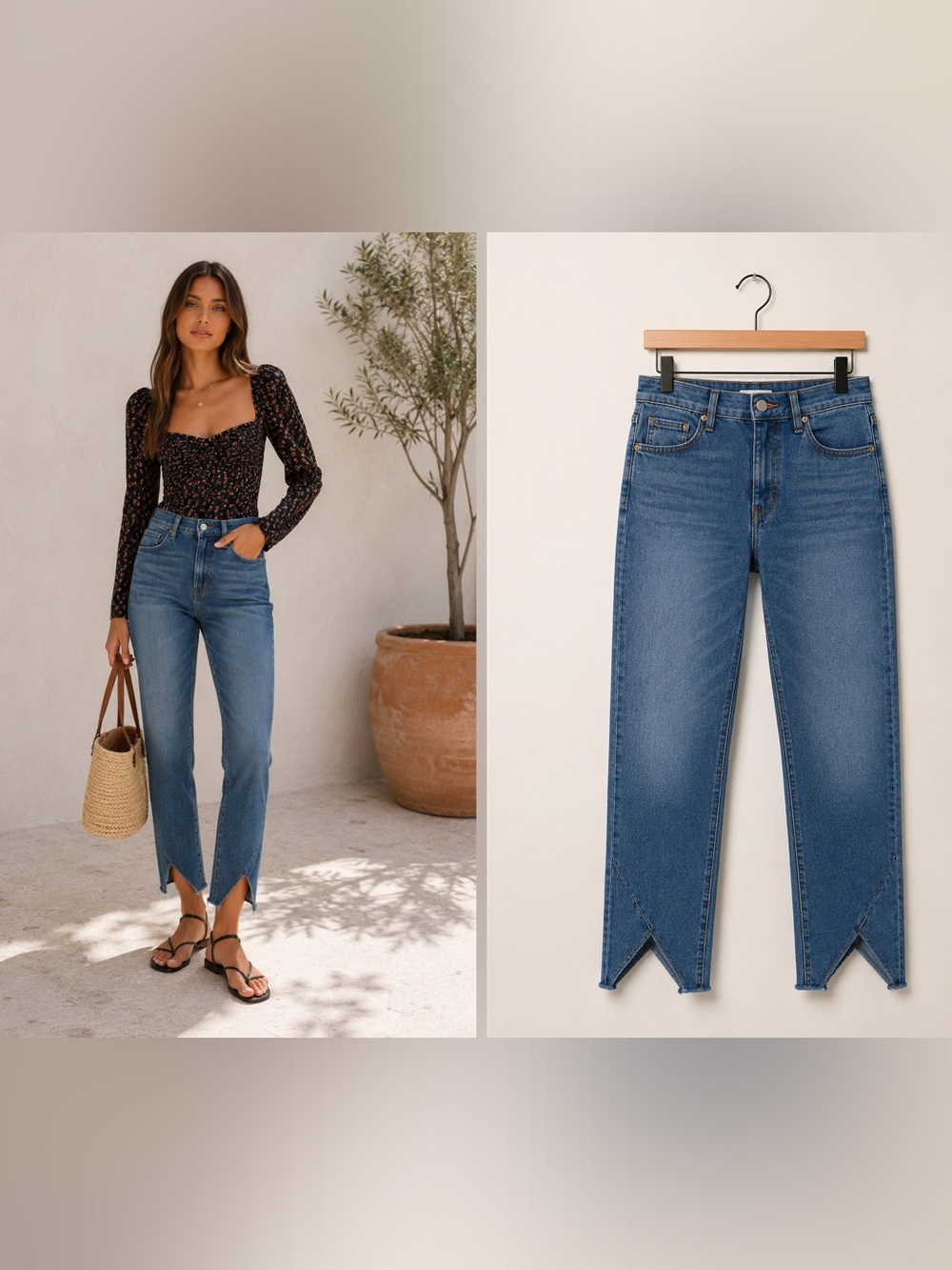 NWT! Frame Le High Straight Seascape Asymmetric Notch Hem Ankle Jeans si…